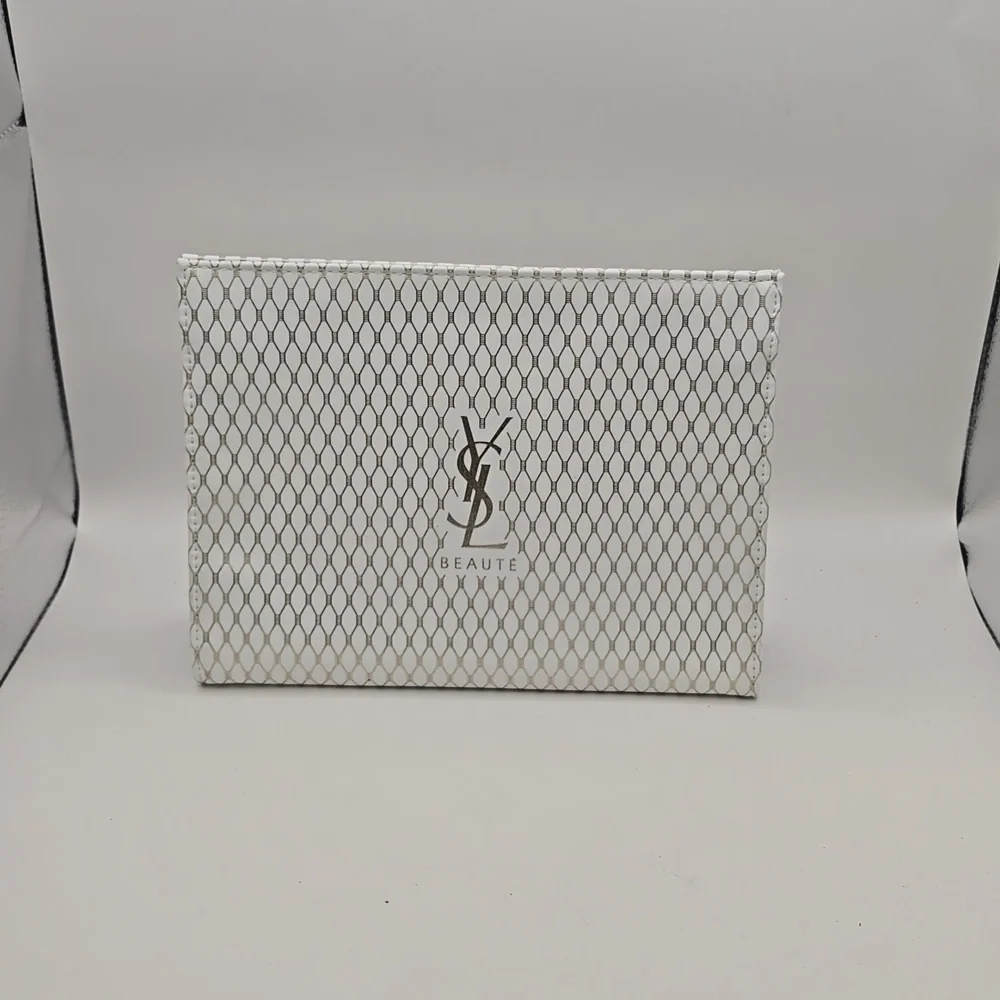 New Yves Saint Laurent YSL Beaute Pouch white & gold faux leather Case toiletry
